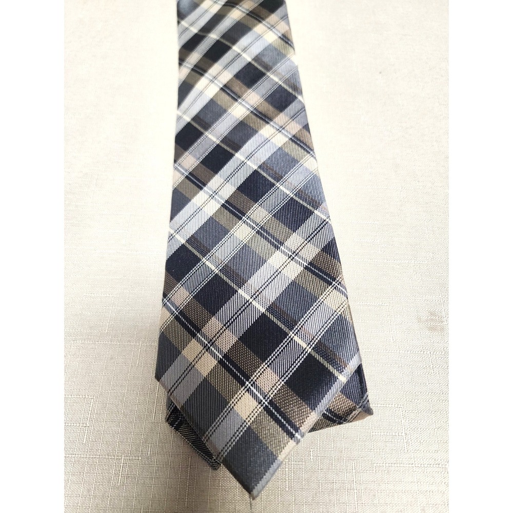 Pronto Uomo Couture Mens 100% Silk tie Gray & Tan    58" x  3.5"